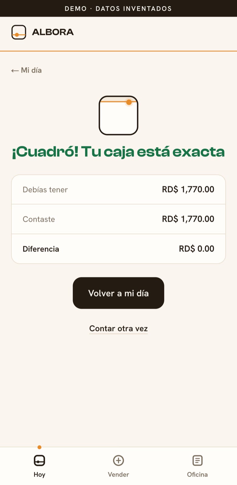 albora: Una aplicación de caja en el teléfono, con la libreta y la factura.