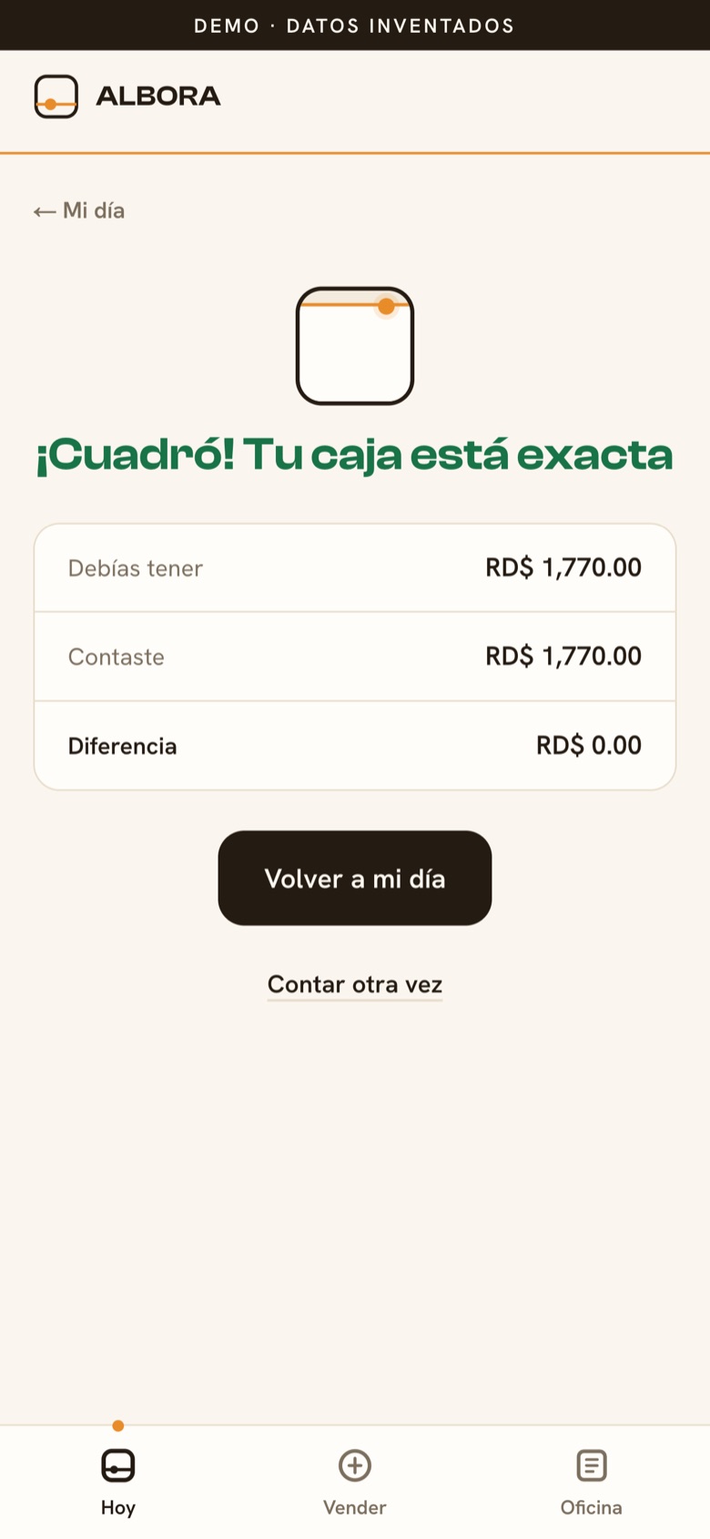 albora: el cuadre de caja del día